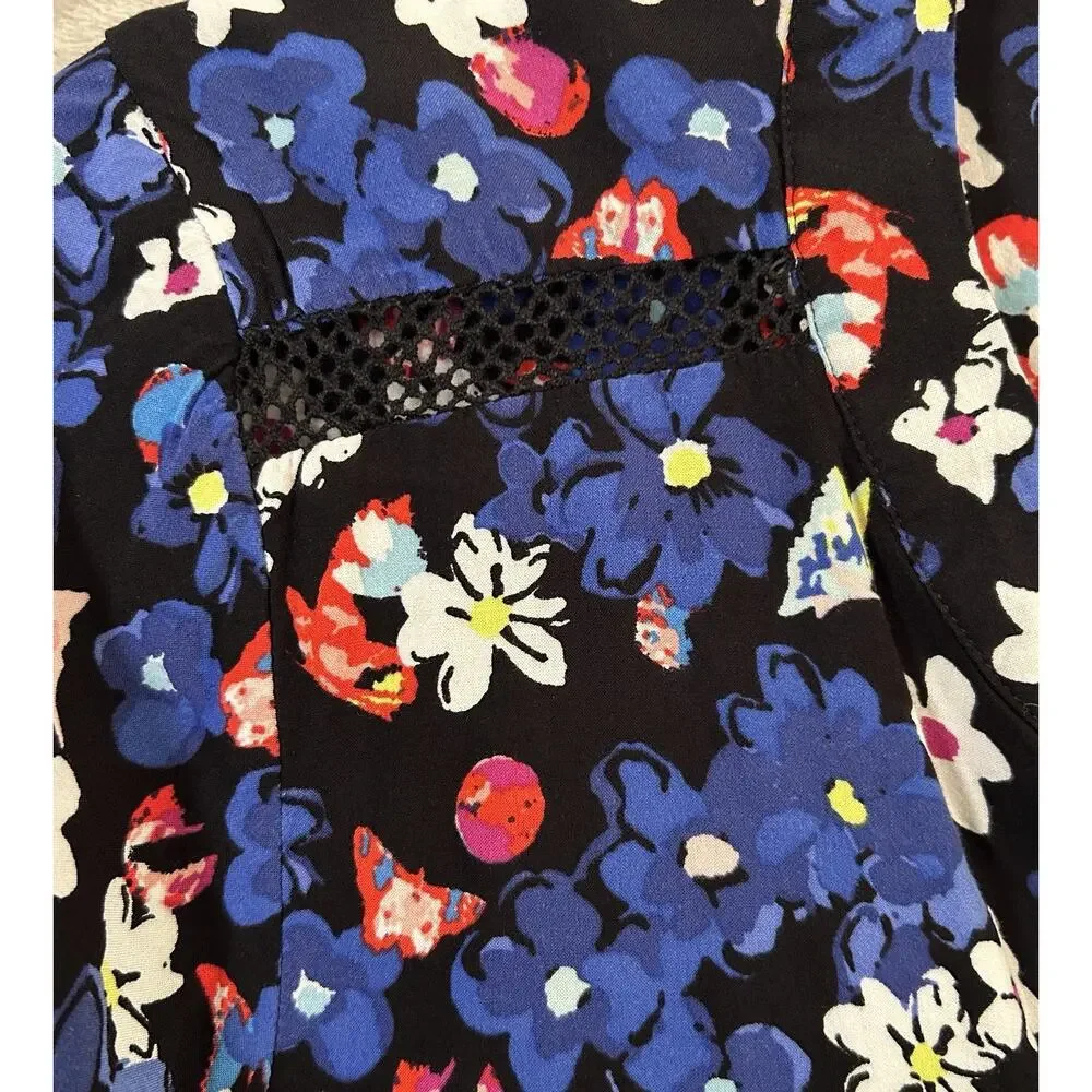 Talbots Petites Butterfly Floral Blouse Size 3XP V-Neck 3/4 Sleeve Cottagecore
